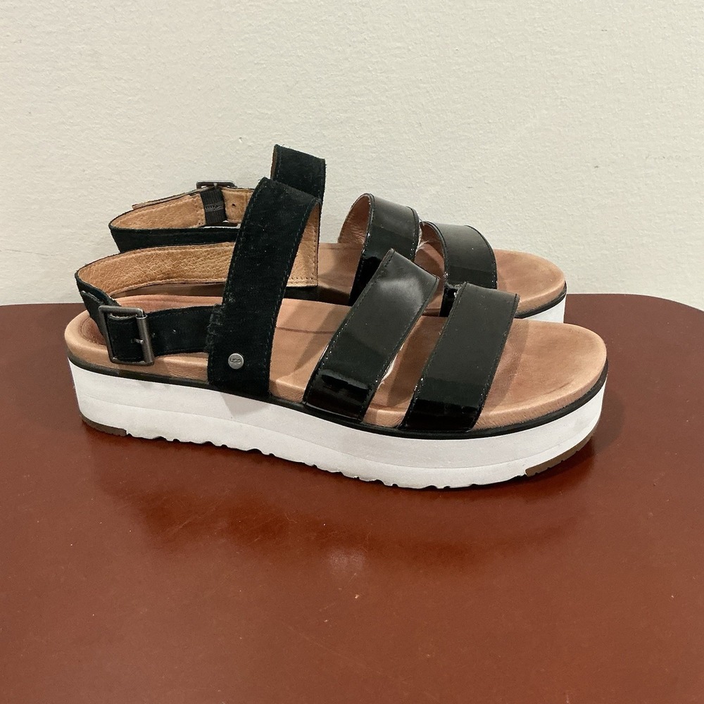 UGG Braelynn Black Patent Leather Platform Sandals Women's Size 10 1099808